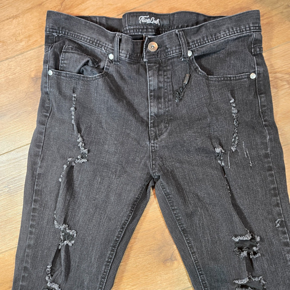 True Luck Black Distressed Stretch Denim Jeans Men’s 36x30 Punk Hip Hop Retro - Picture 3 of 12